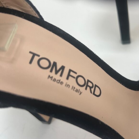 Tom Ford Brigitte Bow Sandals Velvety Black Stiletto Heels Women Size 36 US5 - Picture 14 of 16